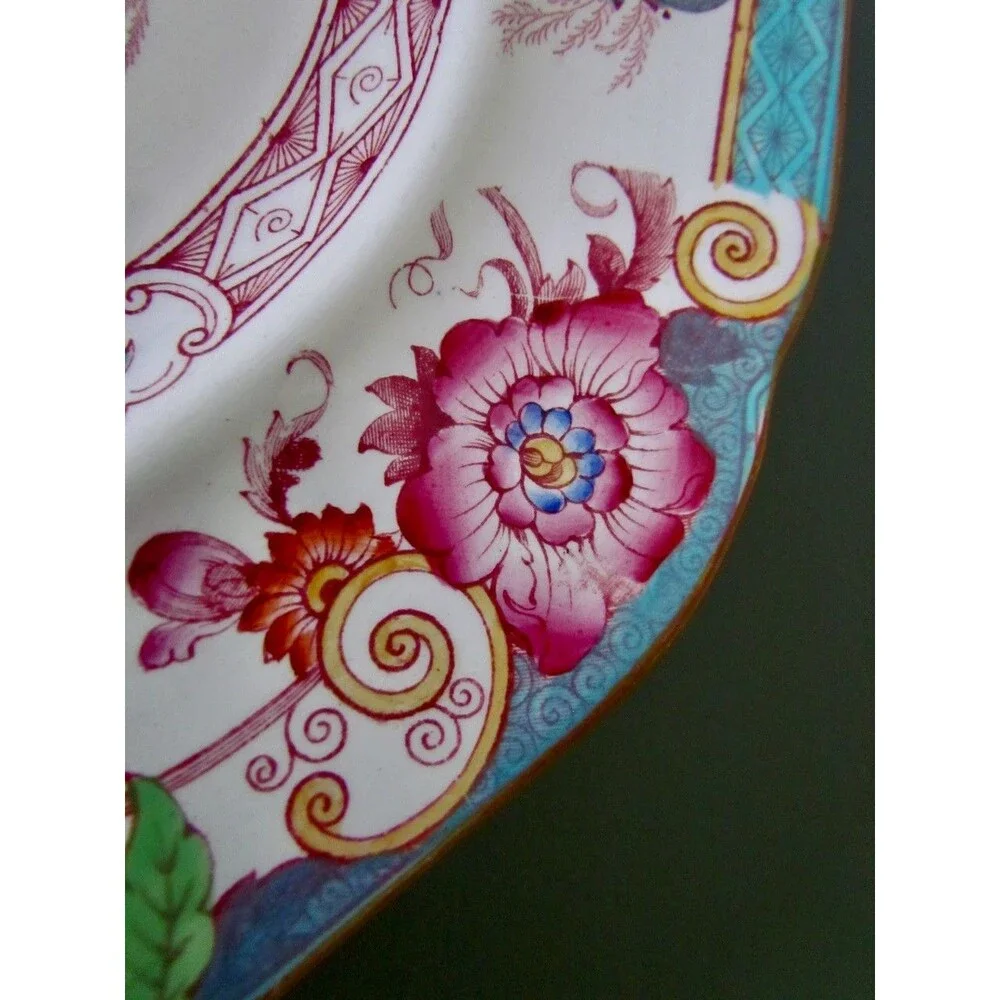 Antique Cauldon England Bentinck Turquoise Transferware Platter Victorian c1900